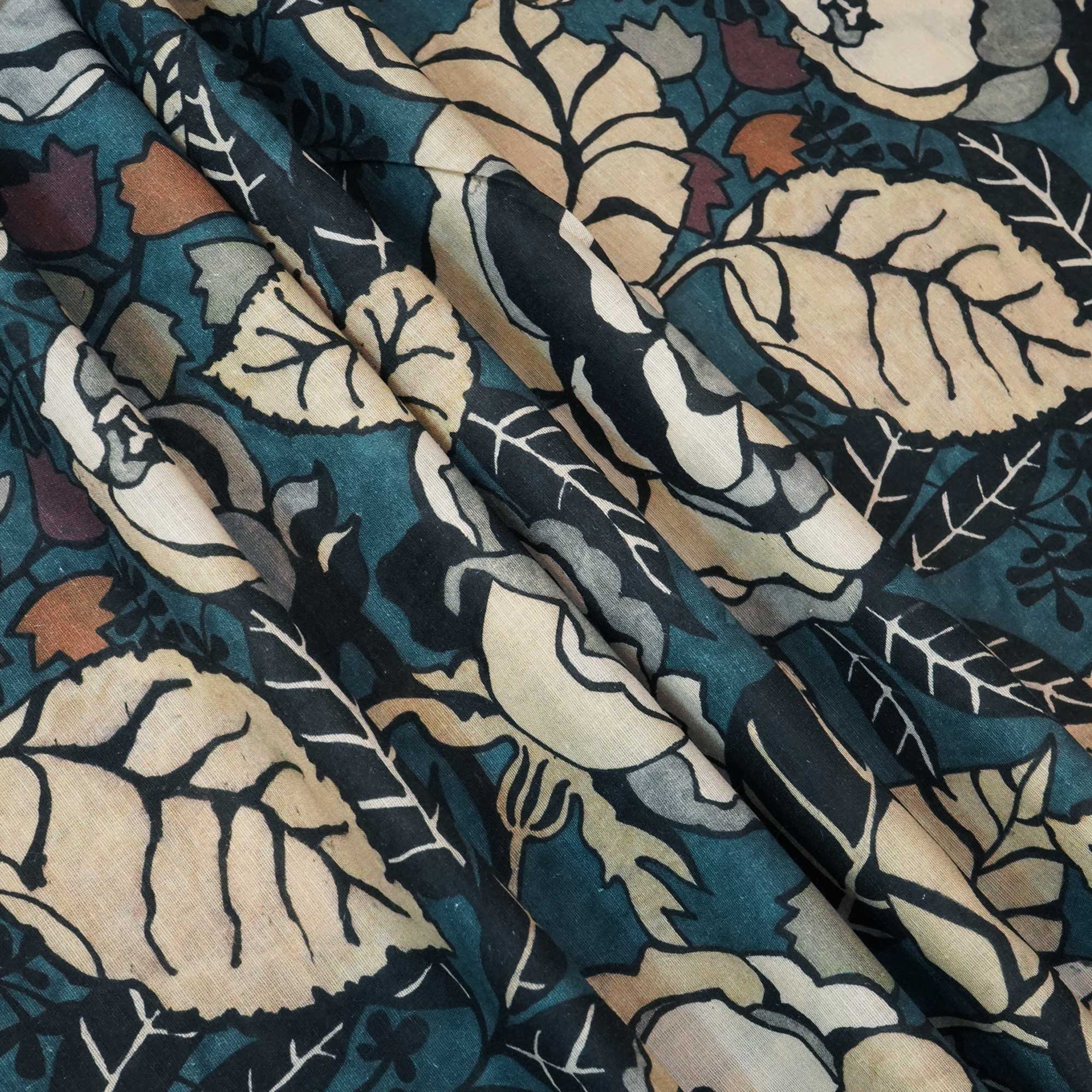 Blue Floral Print Linen Fabric RM-24621