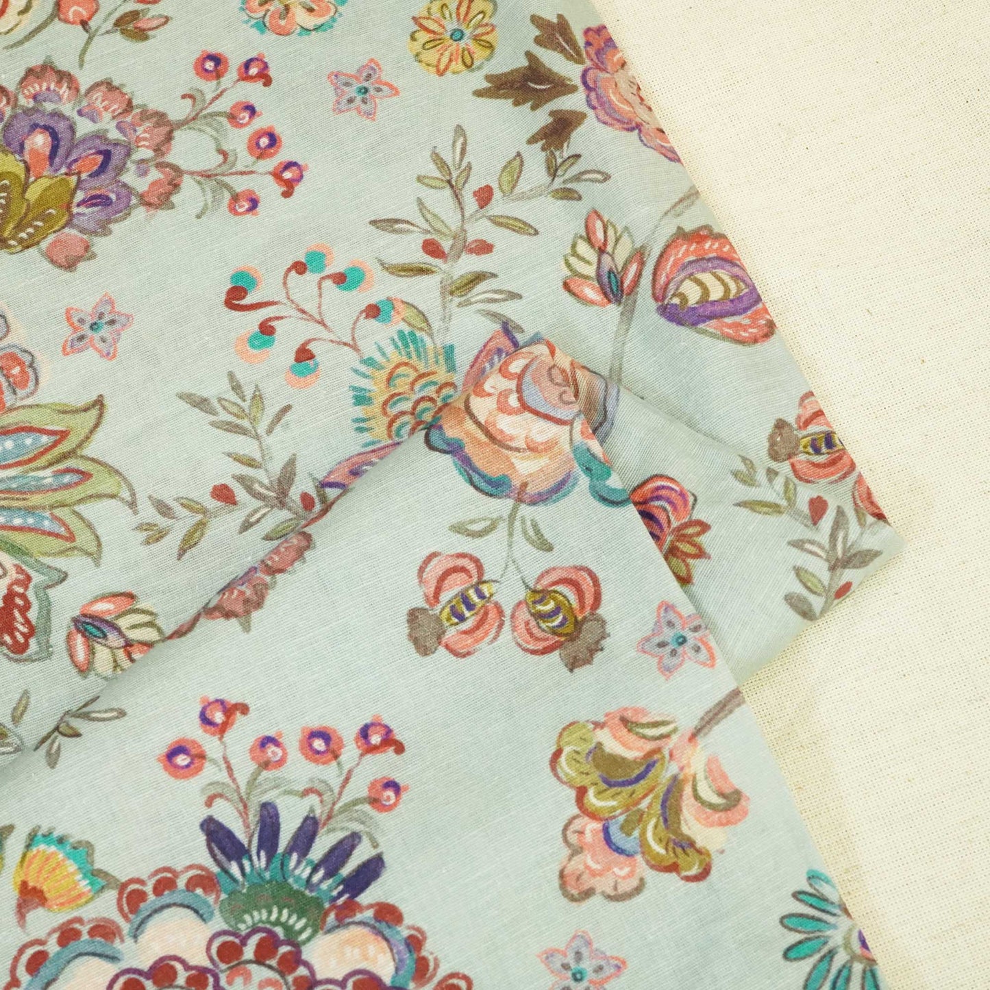 Sea Green Floral Print Linen Fabric RM-24622