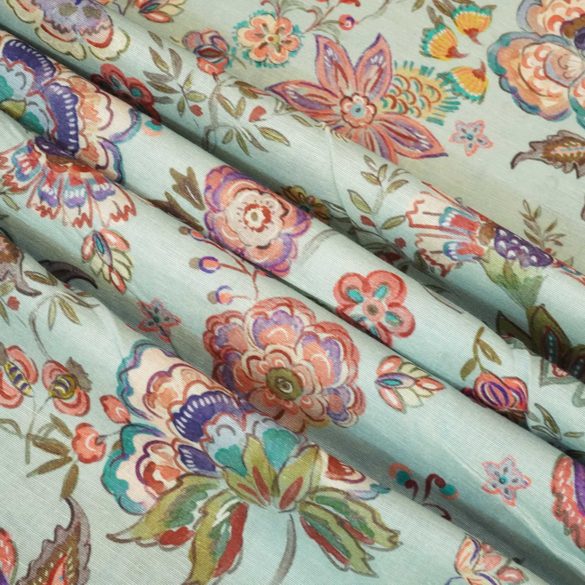 Sea Green Floral Print Linen Fabric RM-24622