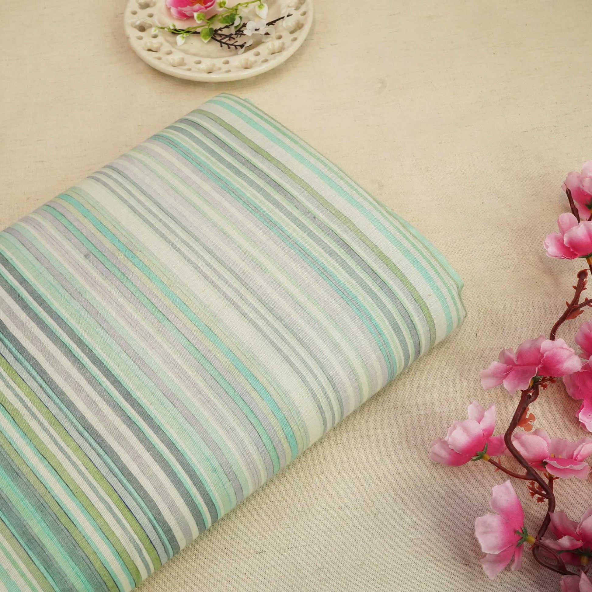Multicolor Stripes Print Linen Fabric RM-24623