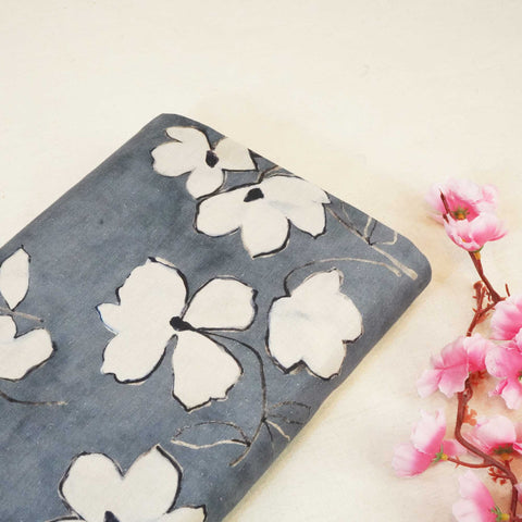 Grey Floral Print Linen Fabric RM-24626