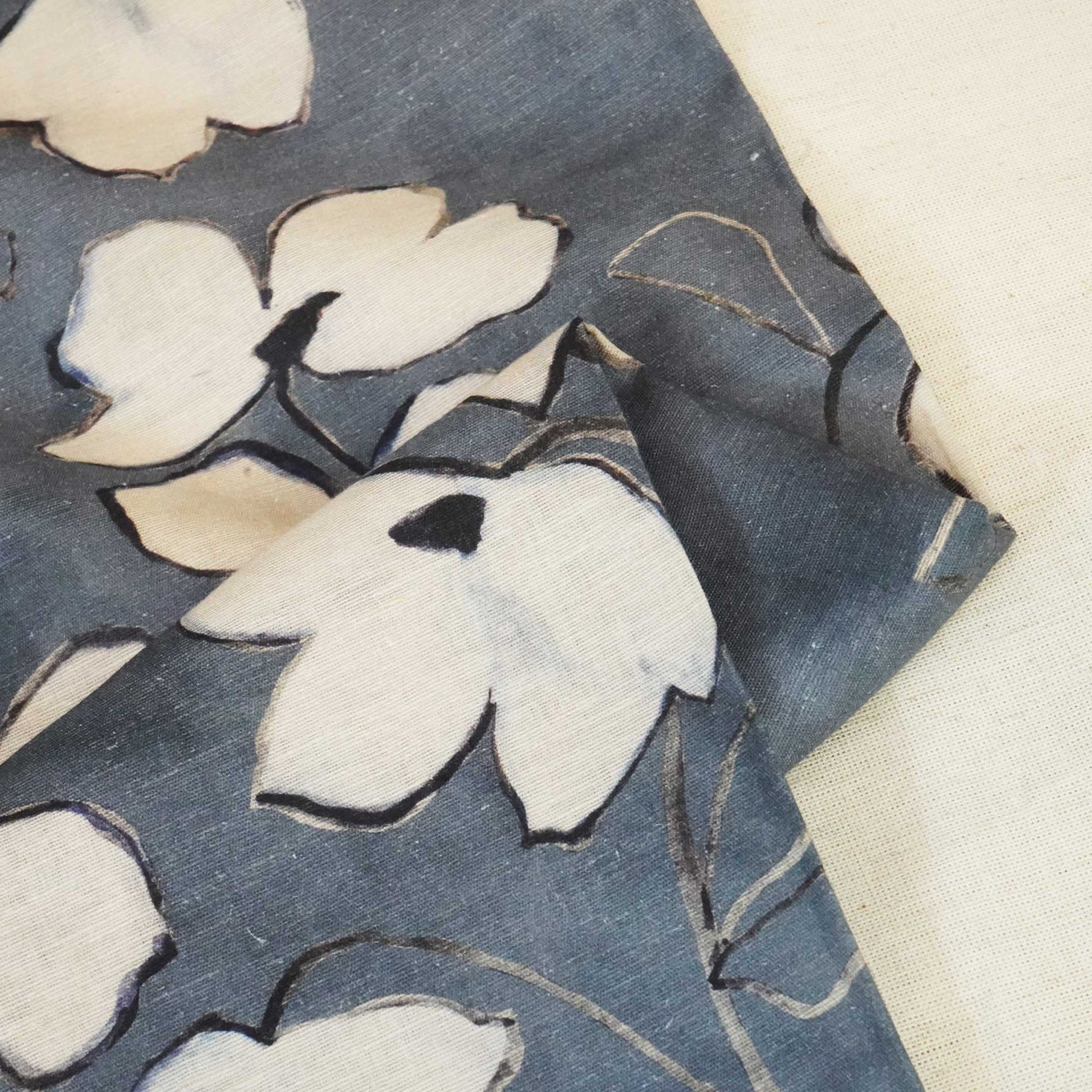 Grey Floral Print Linen Fabric RM-24626
