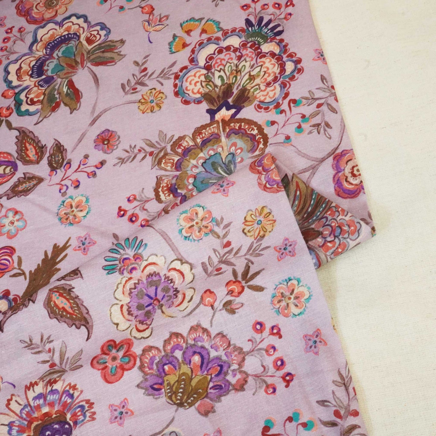 Lilac Handpainted Floral Print Linen Fabric RM-24627