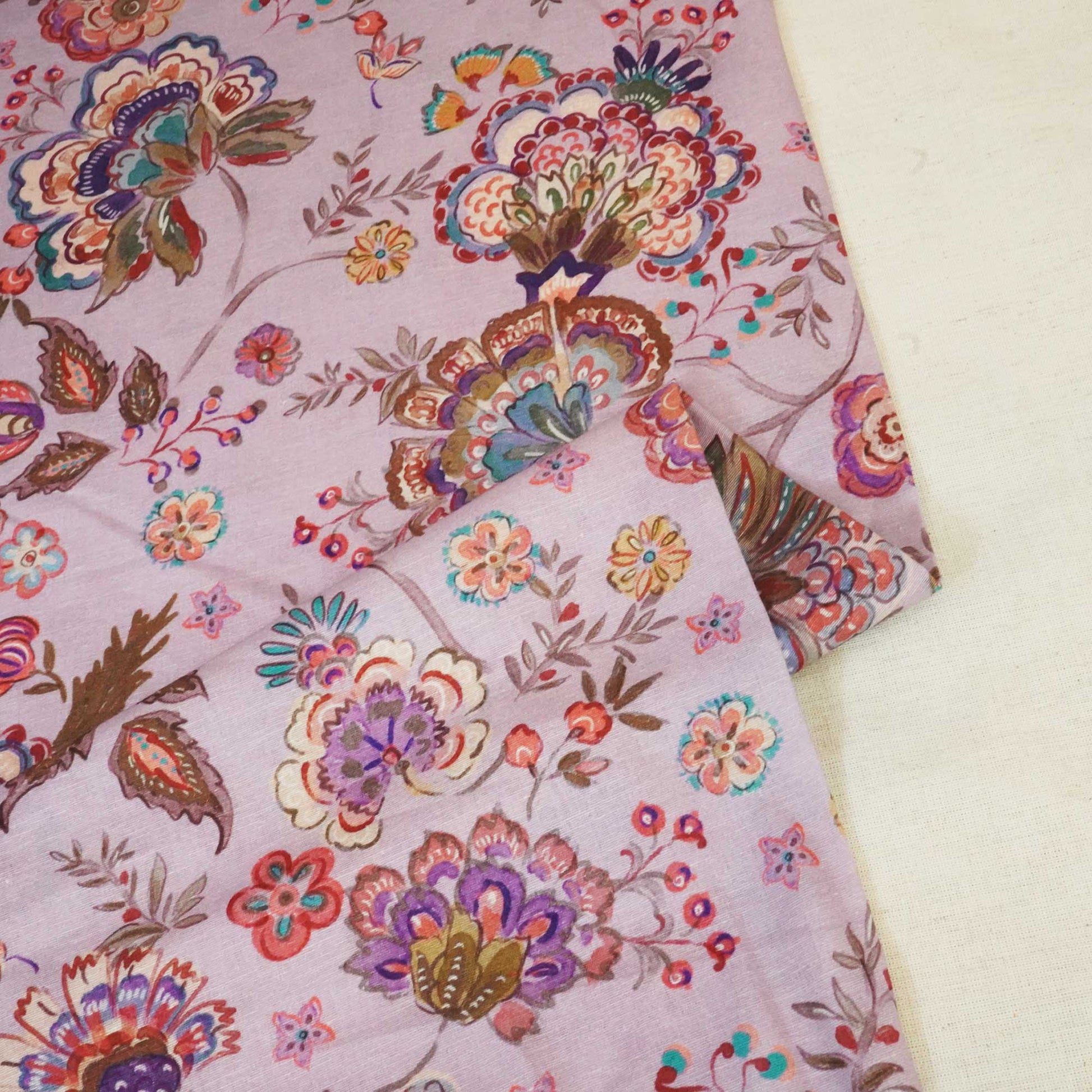 Lilac Handpainted Floral Print Linen Fabric RM-24627