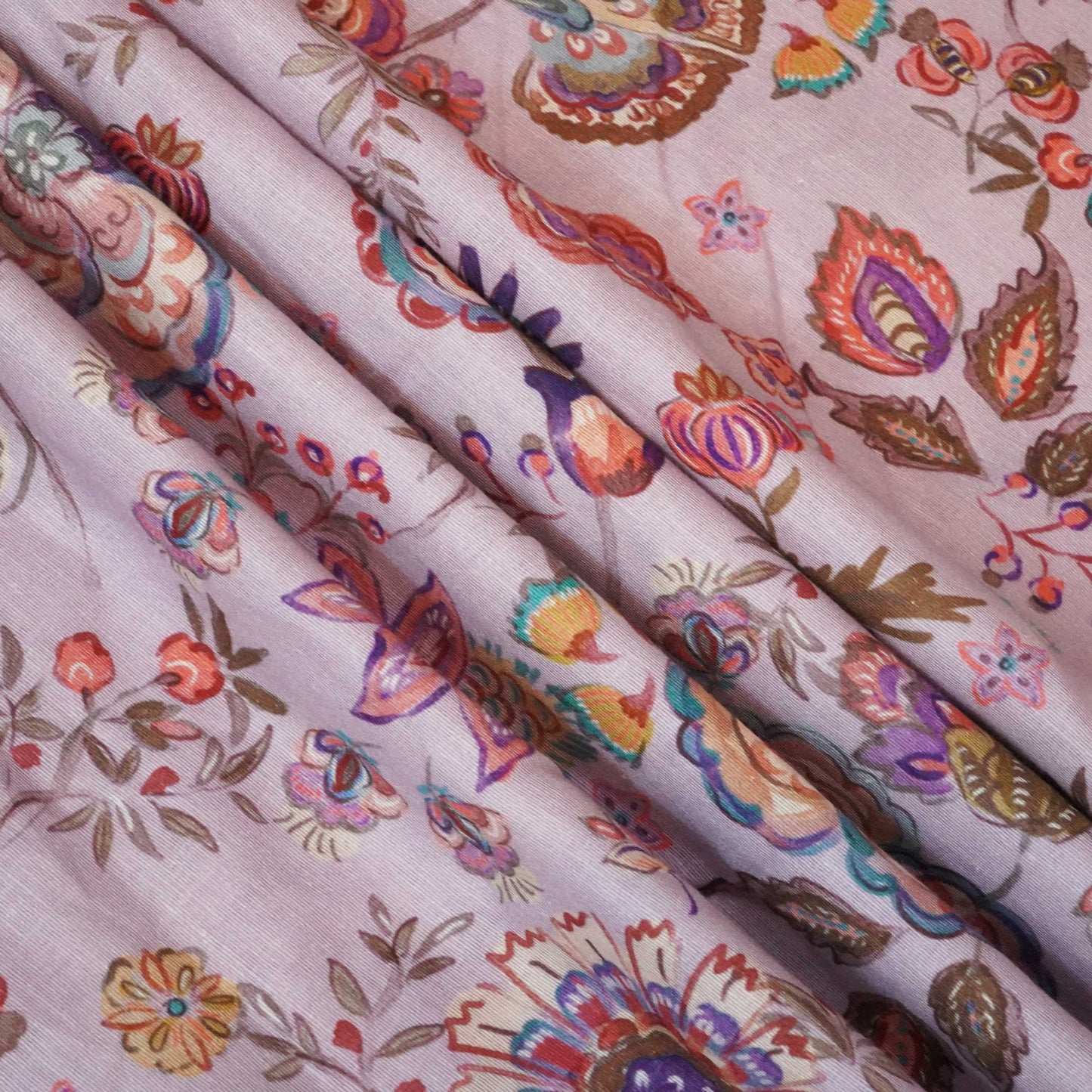 Lilac Handpainted Floral Print Linen Fabric RM-24627