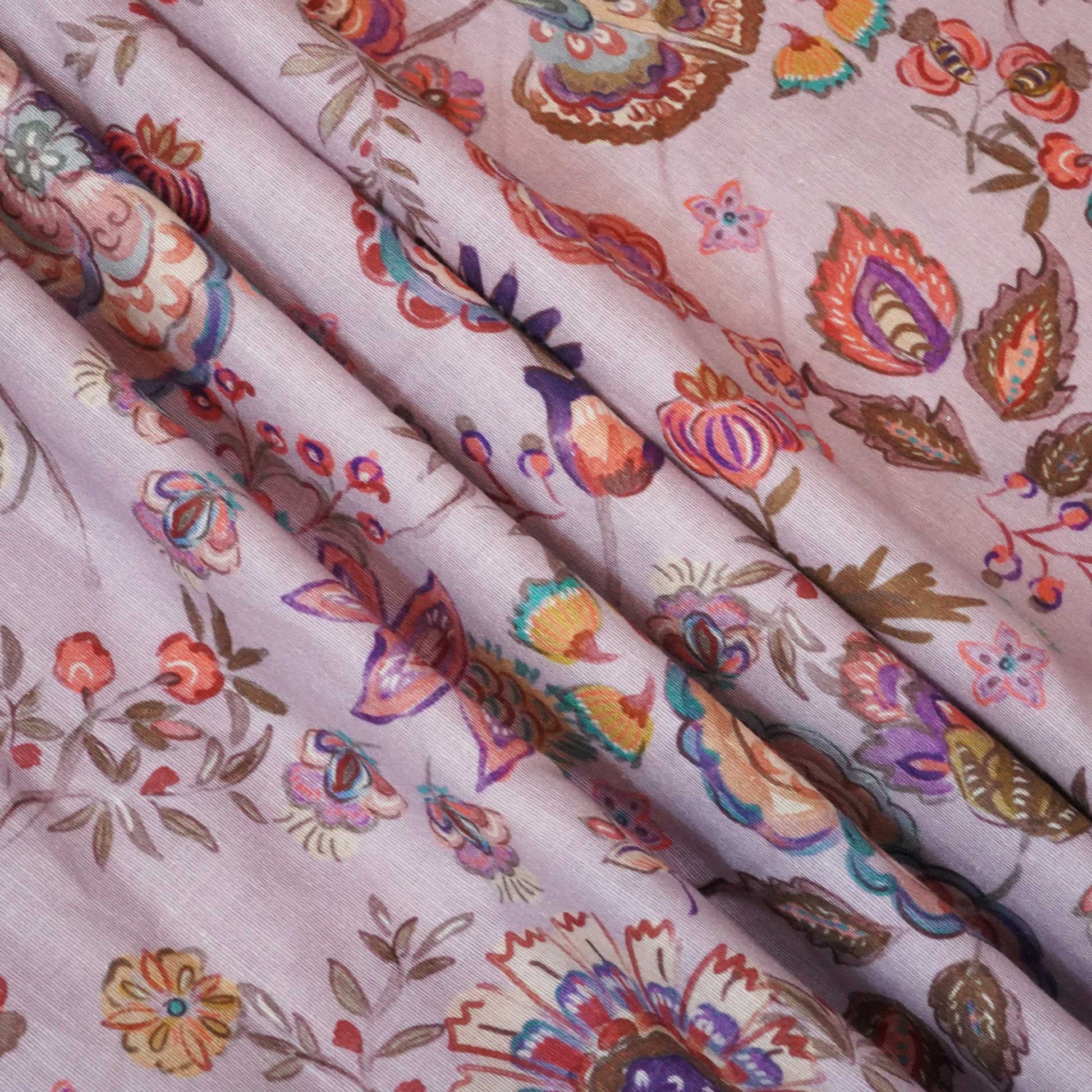 Lilac Handpainted Floral Print Linen Fabric RM-24627