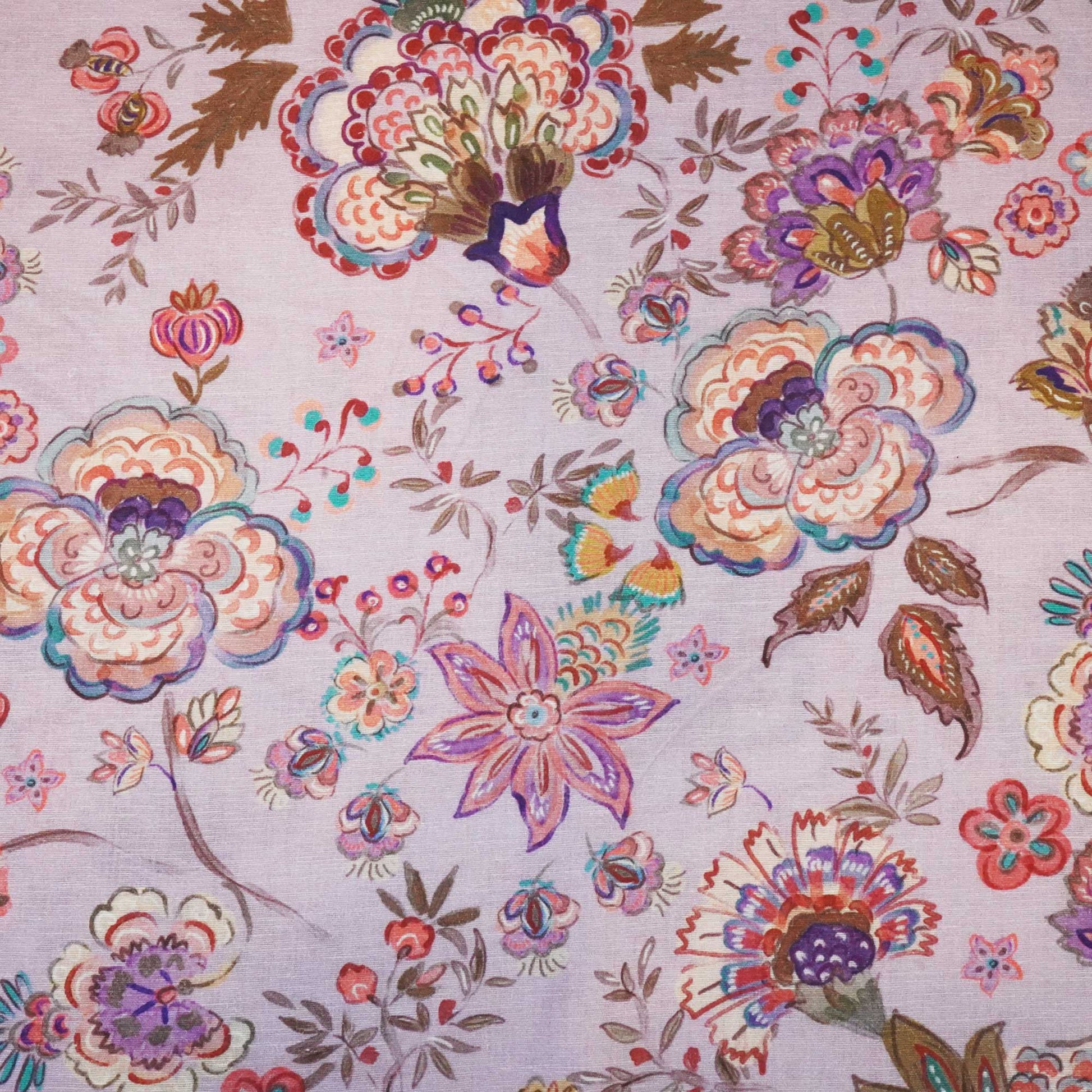 Lilac Handpainted Floral Print Linen Fabric RM-24627