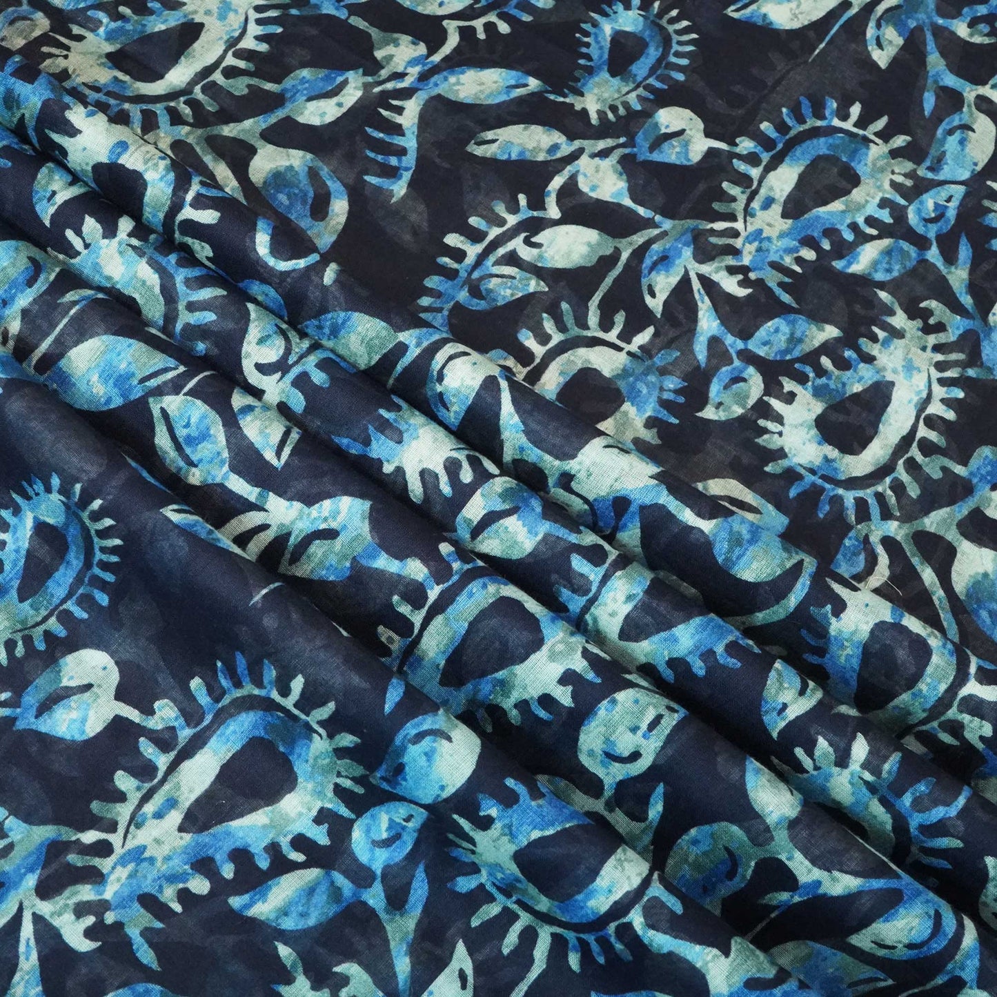 Indigo Abstract Print Mulmul Fabric MTF-24632