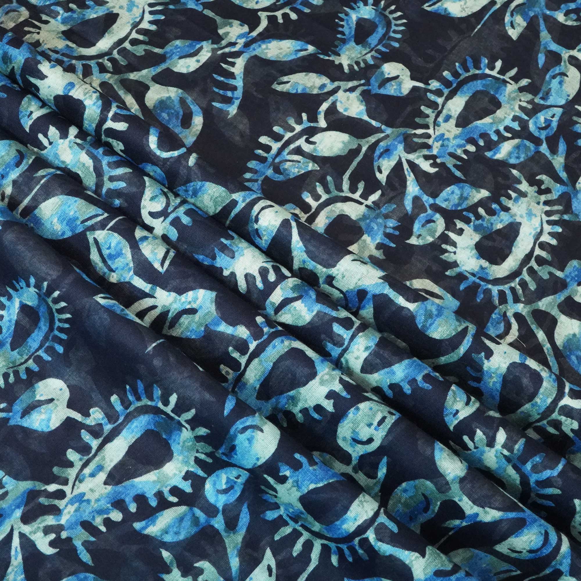 Indigo Abstract Print Mulmul Fabric MTF-24632