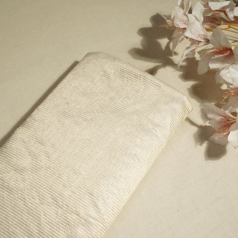 Cream & Golden Stripes Pure Cotton Silk Fabric YF-24633
