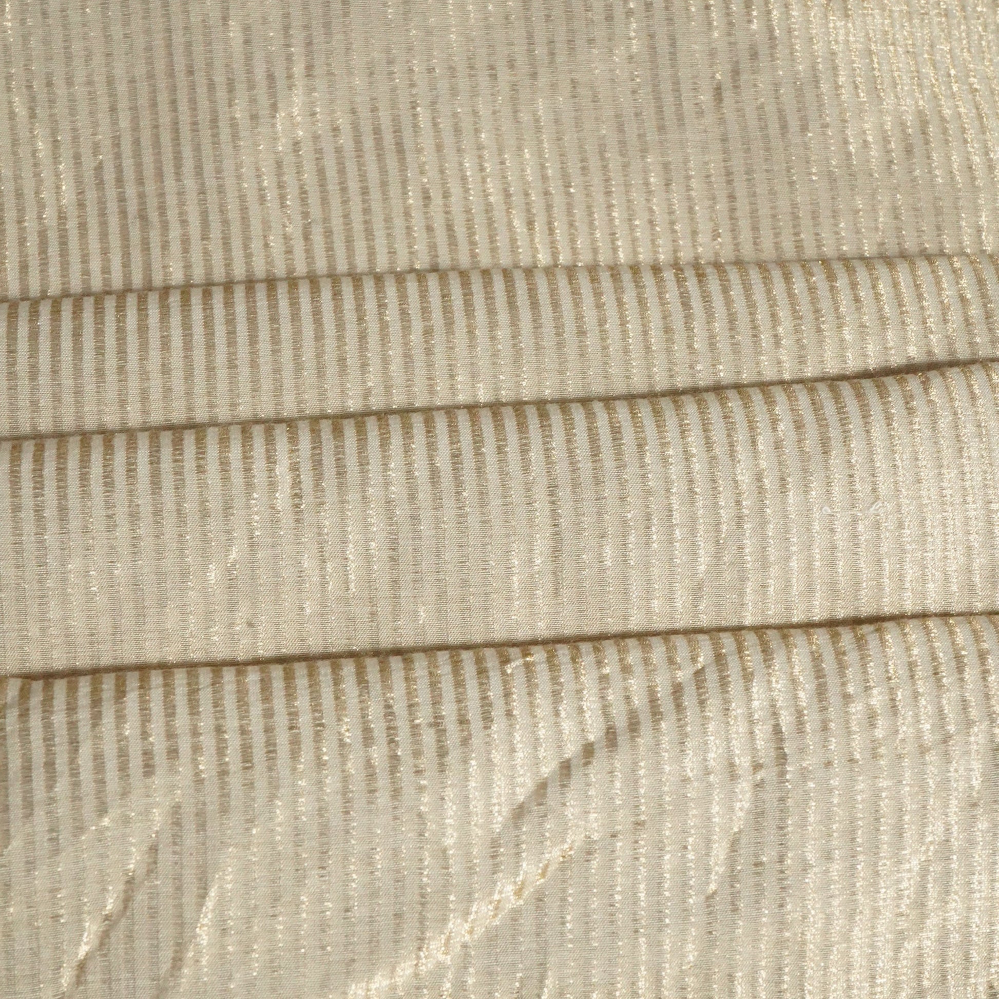 Cream & Golden Stripes Pure Cotton Silk Fabric YF-24633