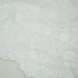 Off White Mukaish Work Thread Embroidery Chanderi Fabric SNS-24650