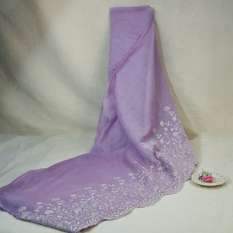 Lavender Mukaish Work Thread Embroidery Chanderi Fabric SNS-24651