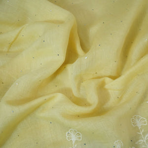 Light Yellow Mukaish Work Thread Embroidery Chanderi Fabric SNS-24653
