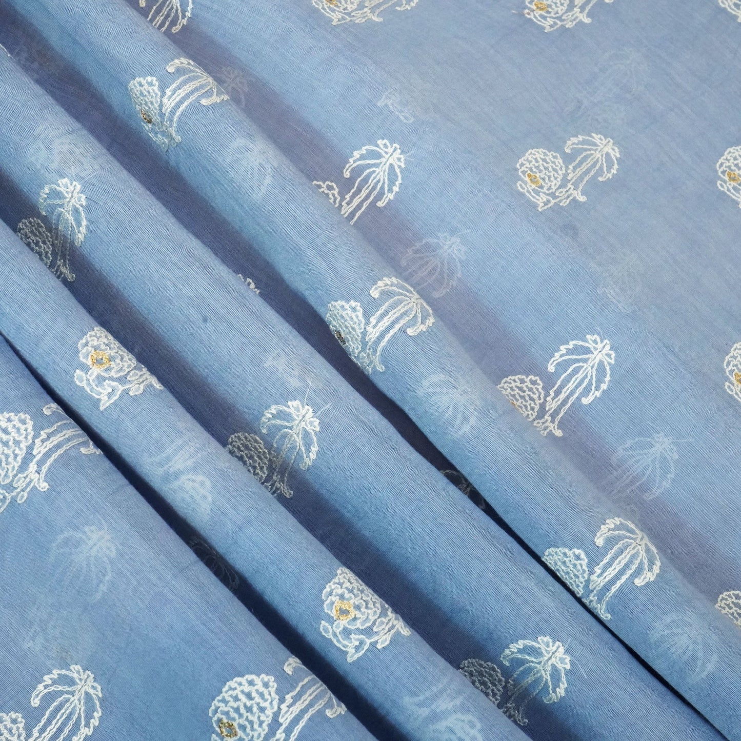 Dark Grey Floral Thread Embroidery Chanderi Fabric SNS-24655