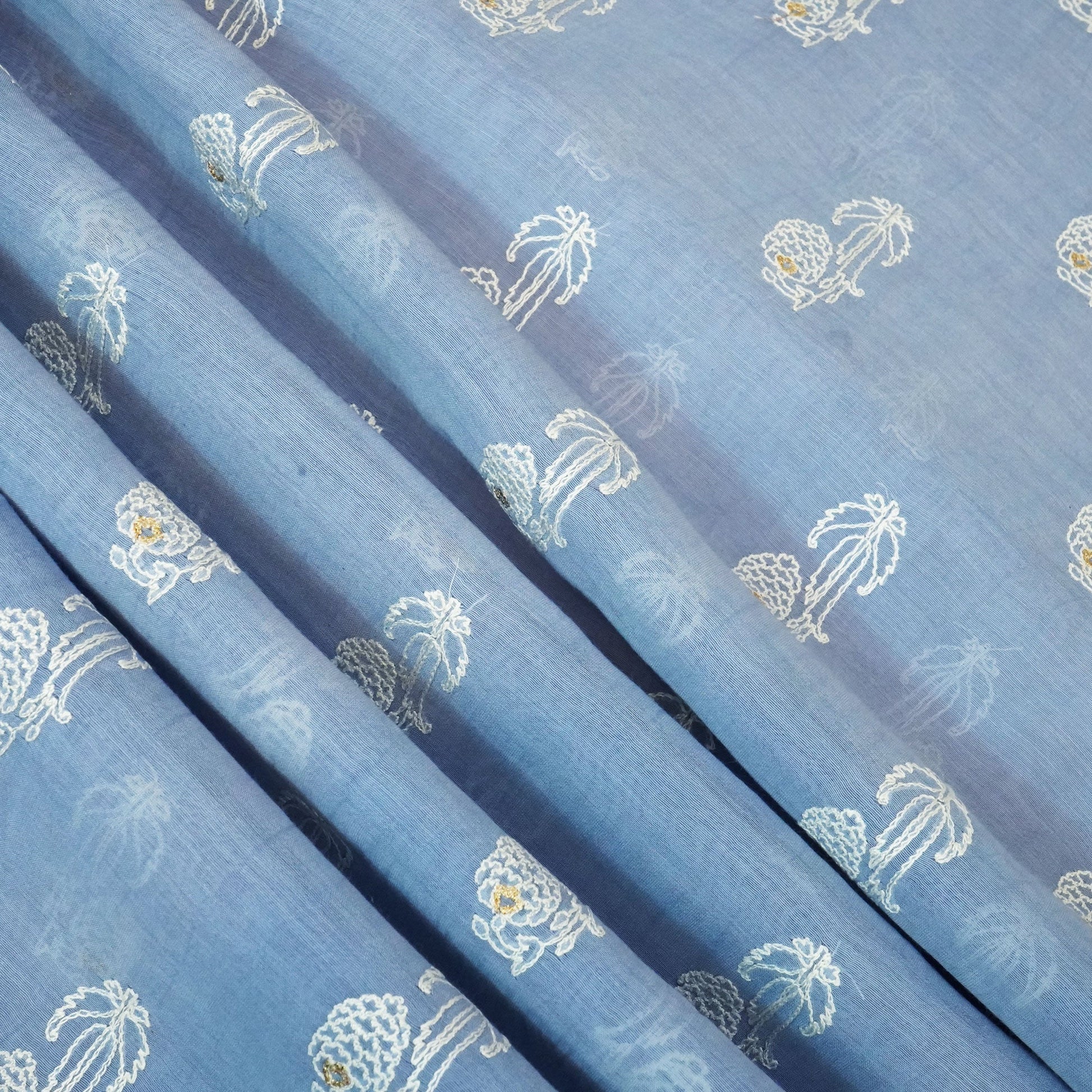 Dark Grey Floral Thread Embroidery Chanderi Fabric SNS-24655