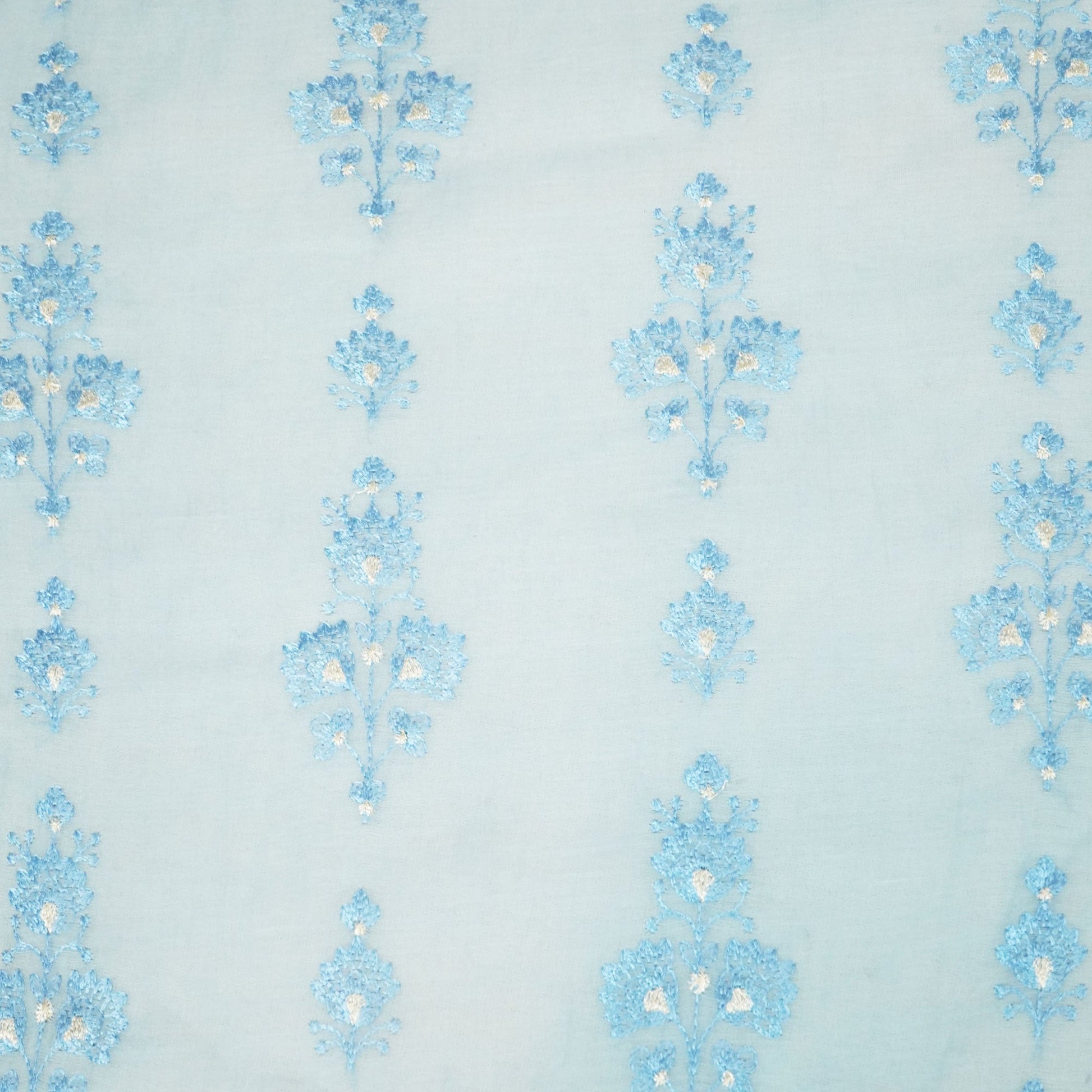 Powder Blue Floral Thread Embroidery Chanderi Fabric SNS-24657