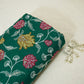 Dark Green Cross Stitch Floral Thread Embroidery Mulmul Chanderi Fabric WI-24658