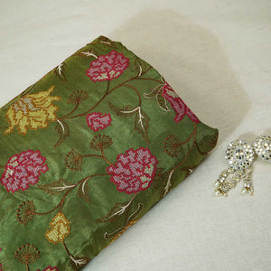 Green Cross Stitch Floral Thread Embroidery Tissue Fabric WI-24660