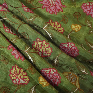 Green Cross Stitch Floral Thread Embroidery Tissue Fabric WI-24660
