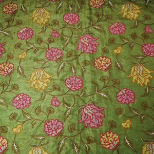 Green Cross Stitch Floral Thread Embroidery Tissue Fabric WI-24660