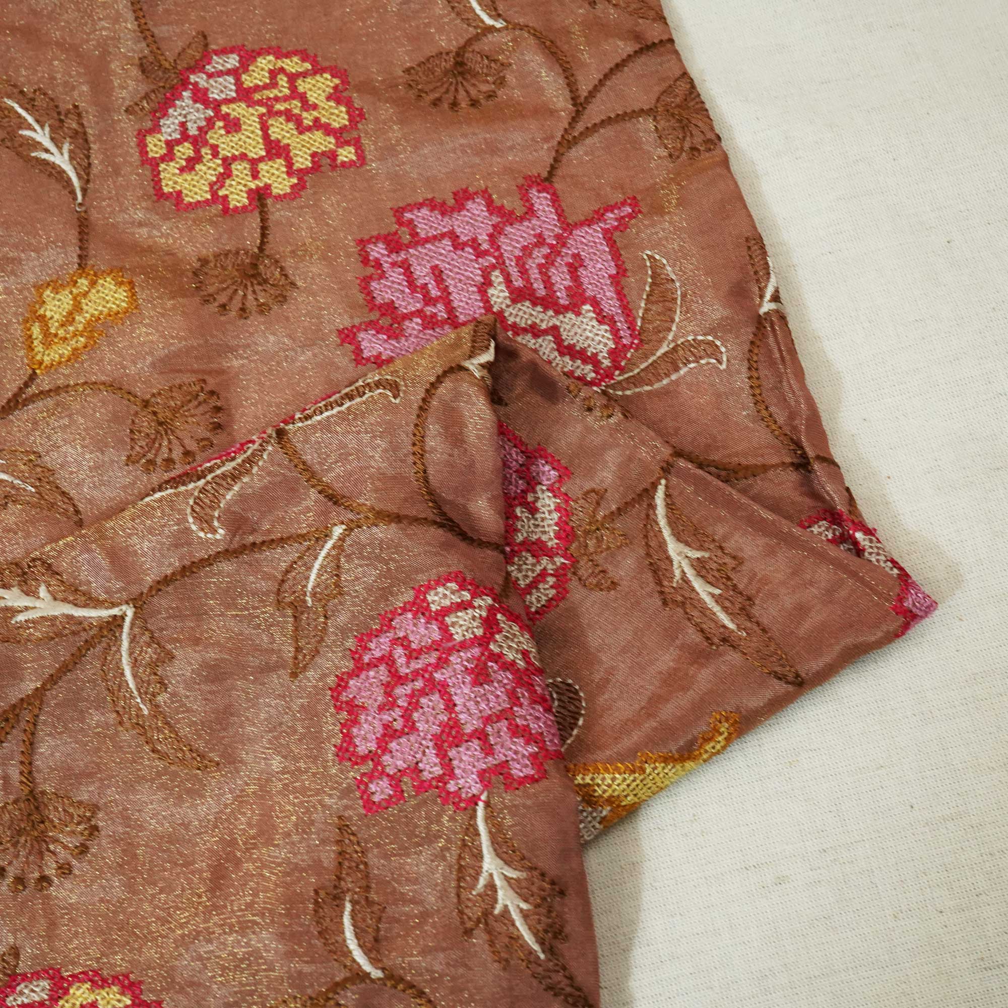 Brown Cross Stitch Floral Thread Embroidery Tissue Fabric WI-24661