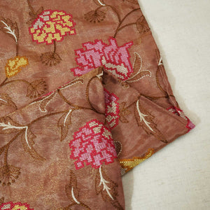 Brown Cross Stitch Floral Thread Embroidery Tissue Fabric WI-24661