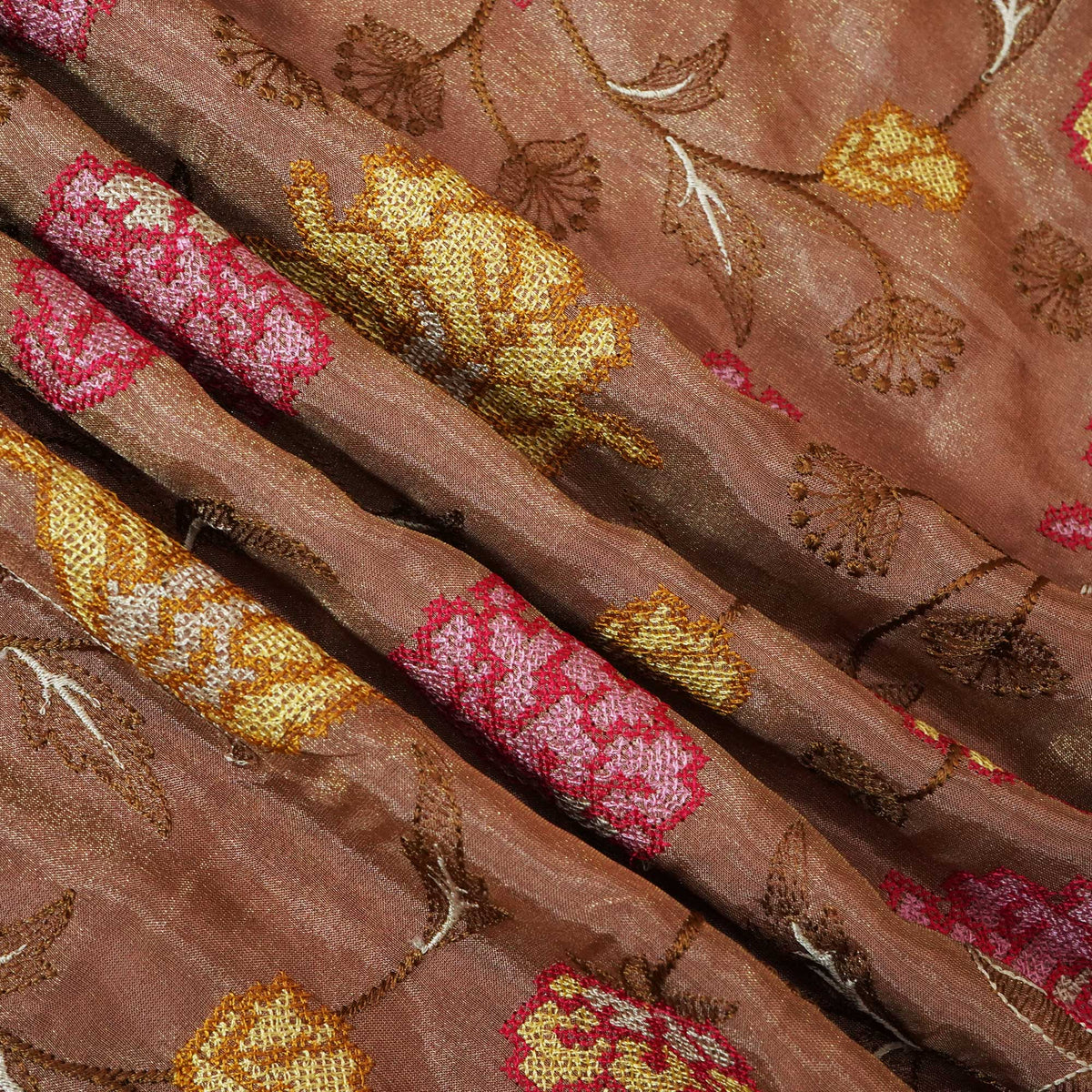 Brown Cross Stitch Floral Thread Embroidery Tissue Fabric WI-24661