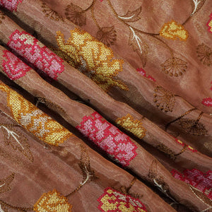 Brown Cross Stitch Floral Thread Embroidery Tissue Fabric WI-24661