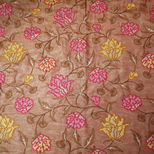 Brown Cross Stitch Floral Thread Embroidery Tissue Fabric WI-24661