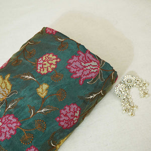 Dark Green Cross Stitch Floral Thread Embroidery Tissue Fabric WI-24662