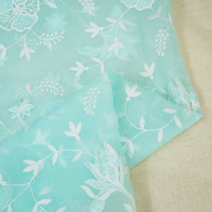 Sea Green Floral Sequins Thread Embroidery Crushed Tissue Fabric WI-24665