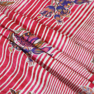 Magenta & White Floral Print Muslin Fabric GT-24666