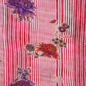 Magenta & White Floral Print Muslin Fabric GT-24666