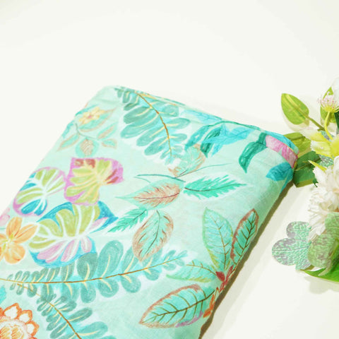 Green Floral Print Muslin Fabric GT-24667