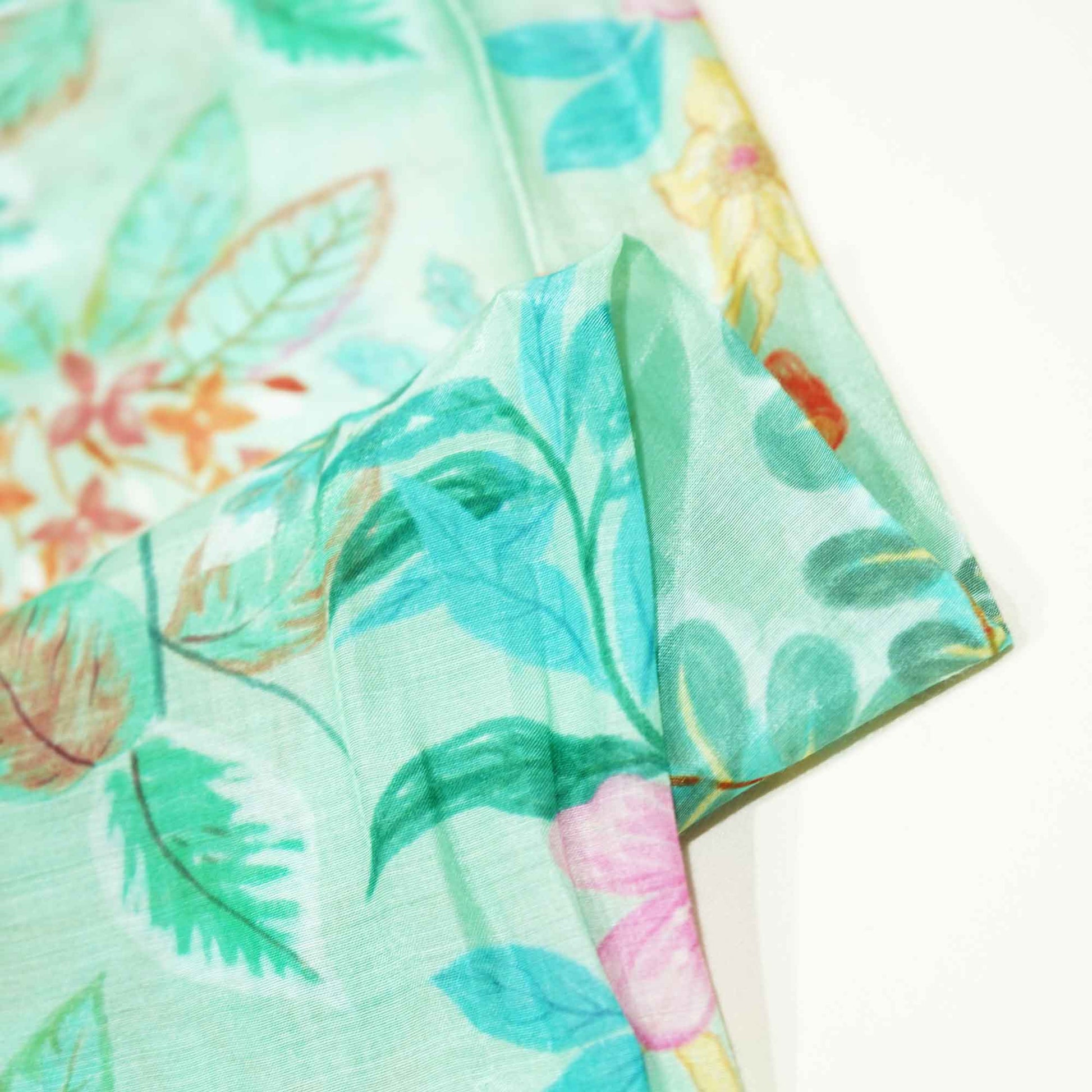 Green Floral Print Muslin Fabric GT-24667