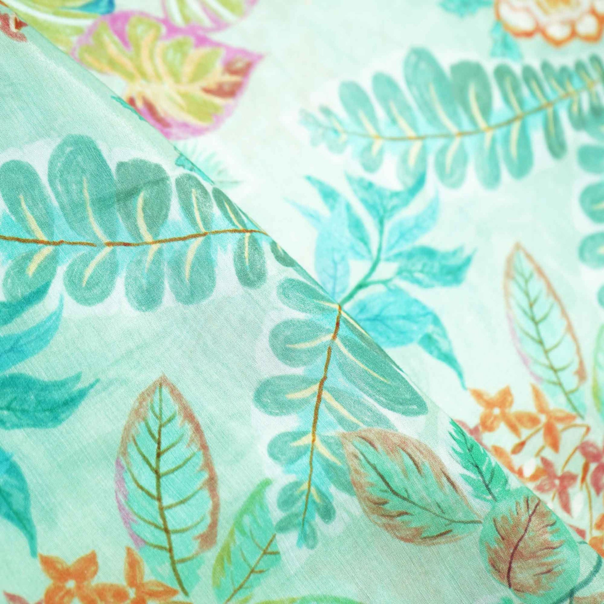 Green Floral Print Muslin Fabric GT-24667