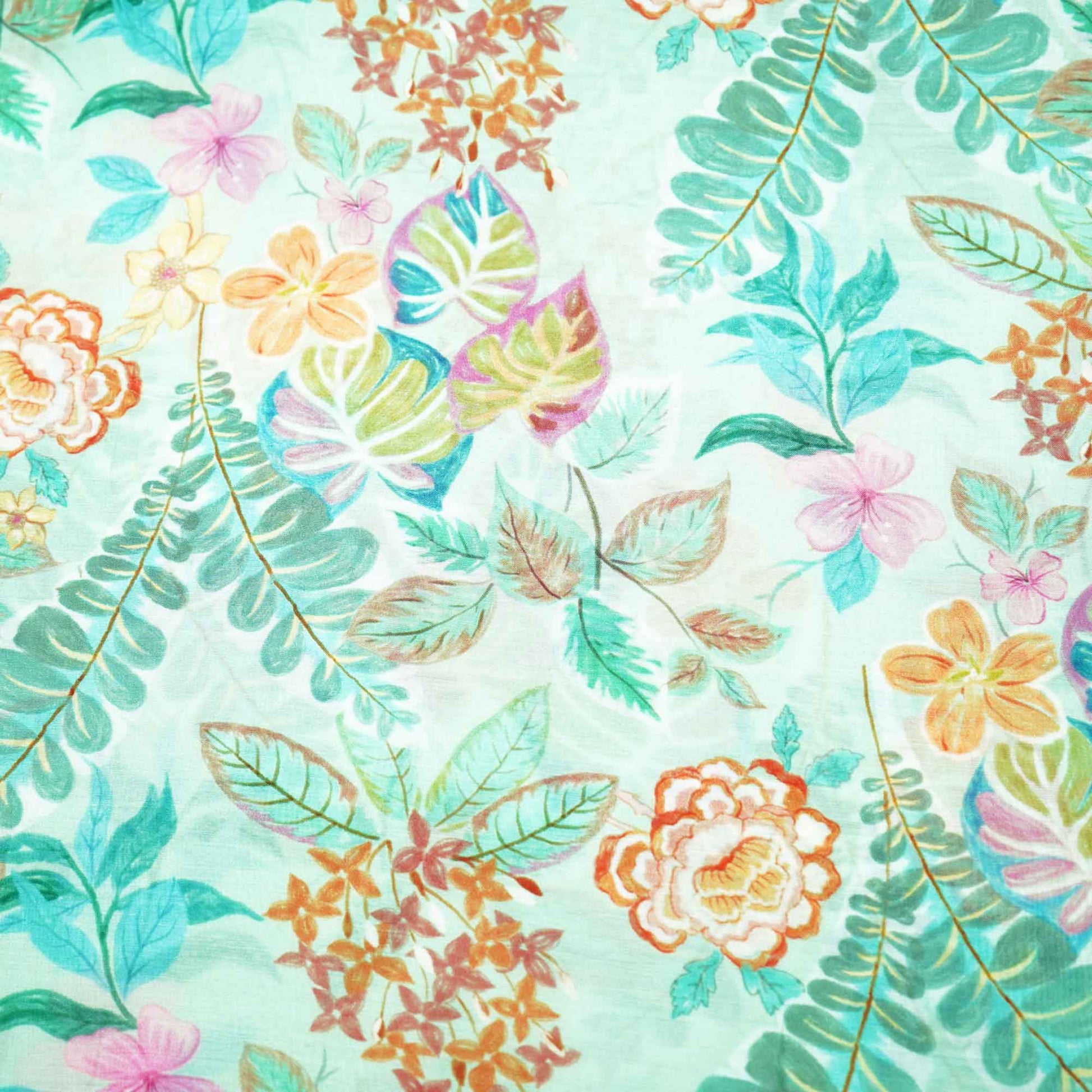 Green Floral Print Muslin Fabric GT-24667