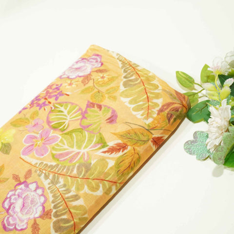 Orange Floral Print Muslin Fabric GT-24668