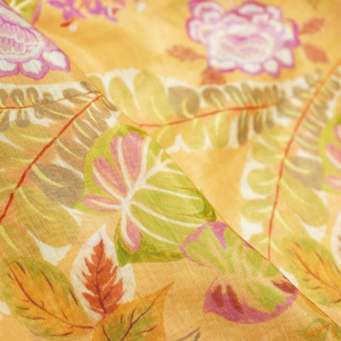 Orange Floral Print Muslin Fabric GT-24668