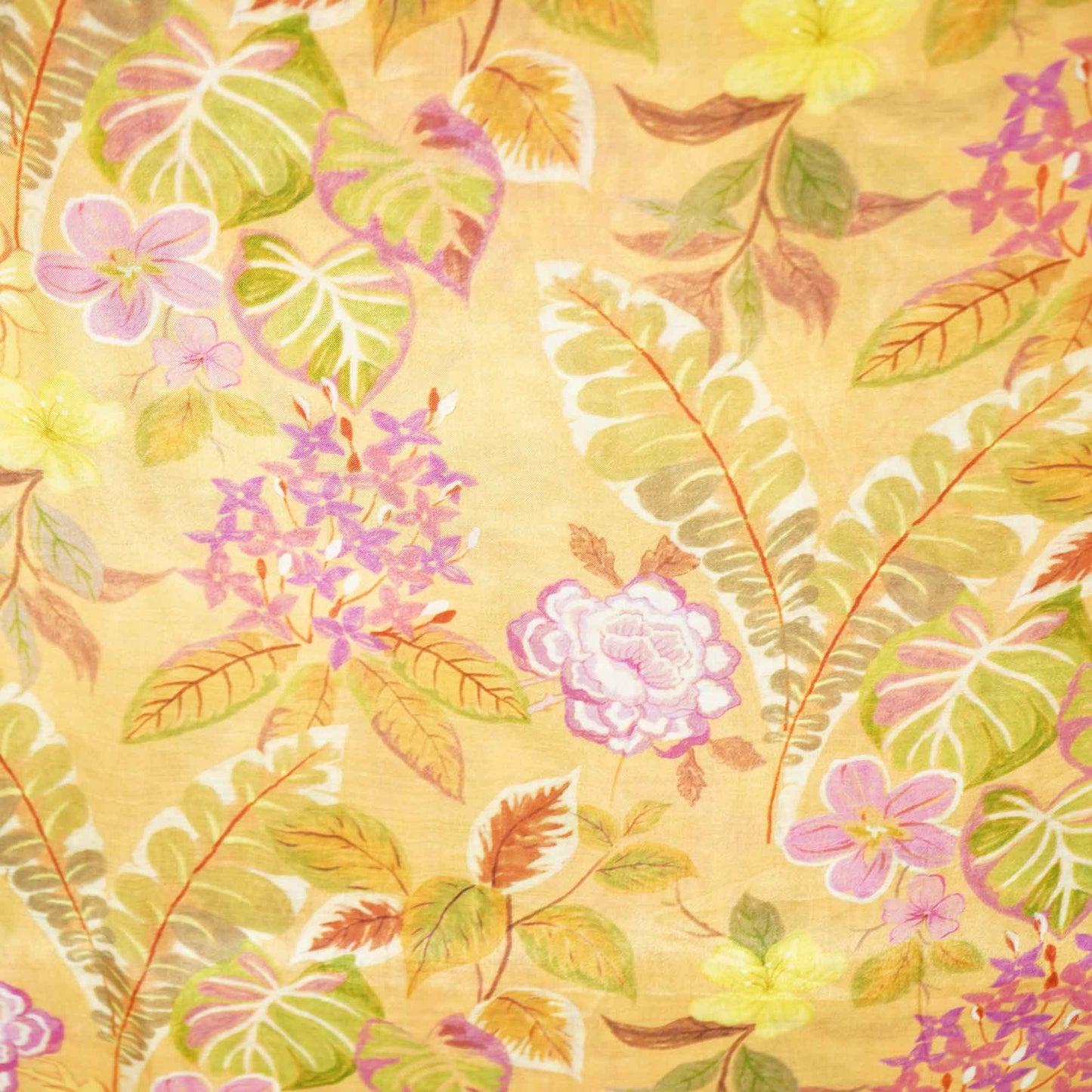 Orange Floral Print Muslin Fabric GT-24668