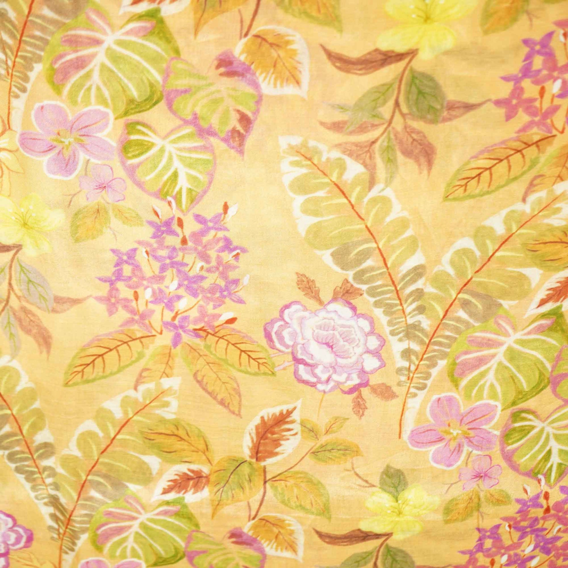 Orange Floral Print Muslin Fabric GT-24668
