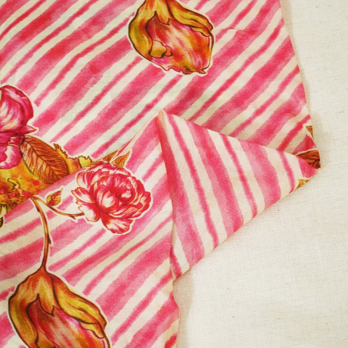 Pink & Cream Floral Print Muslin Fabric GT-24669