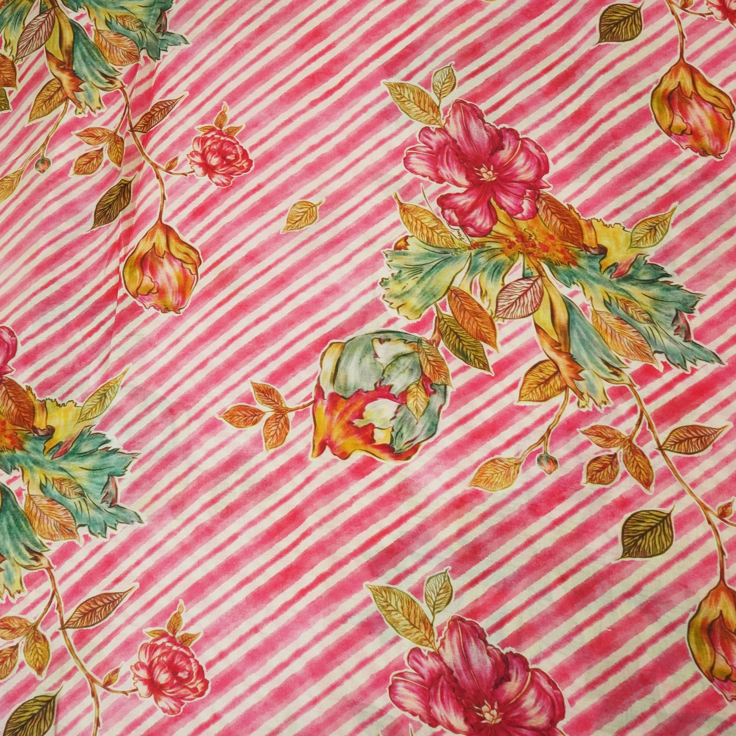 Pink & Cream Floral Print Muslin Fabric GT-24669