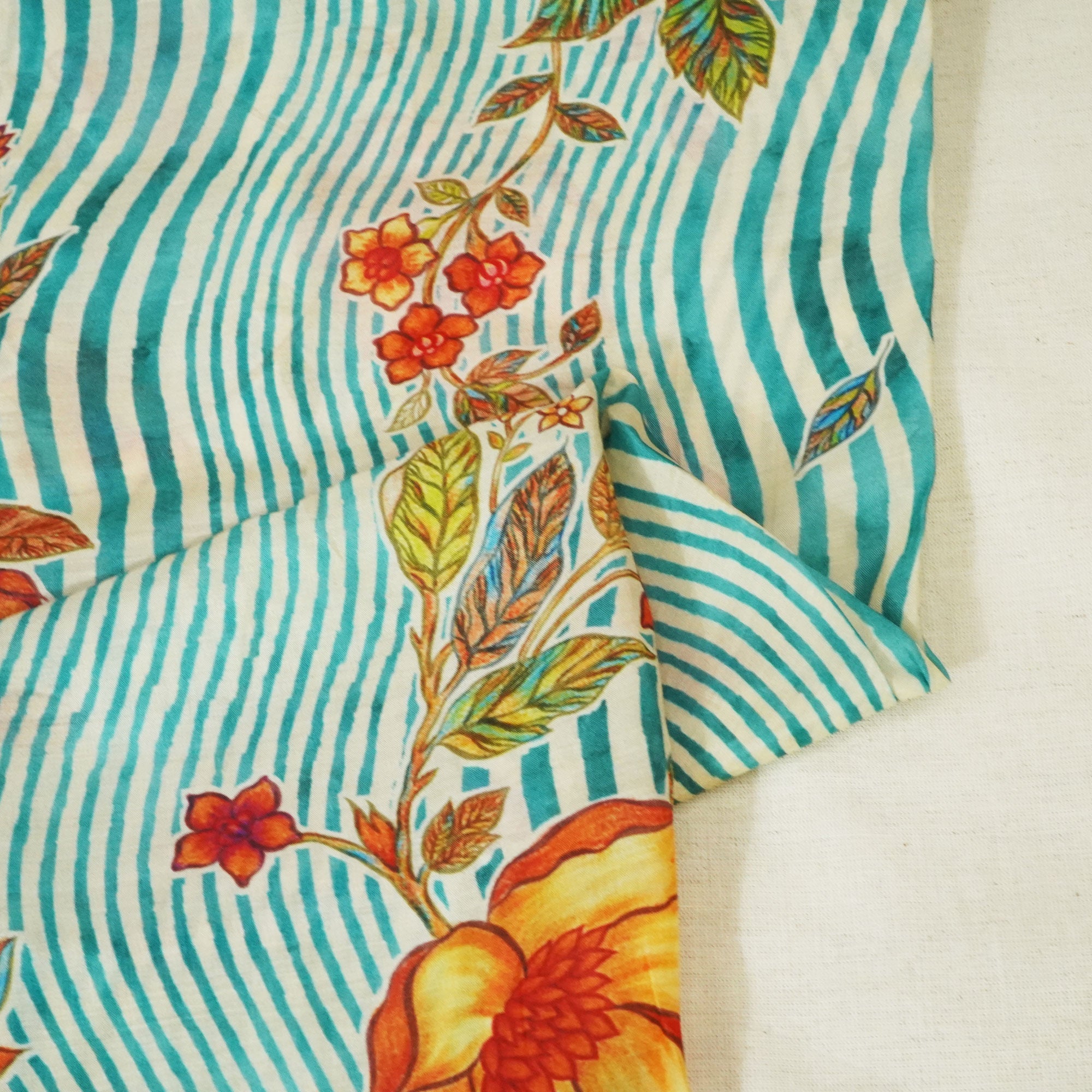 Blue & Mustard Floral Print Muslin Fabric GT-24672