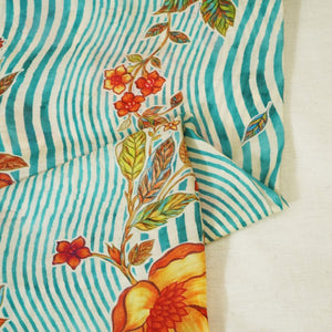 Blue & Mustard Floral Print Muslin Fabric GT-24672