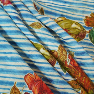 Blue & Red Floral Print Muslin Fabric GT-24674