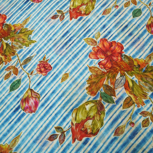 Blue & Red Floral Print Muslin Fabric GT-24674