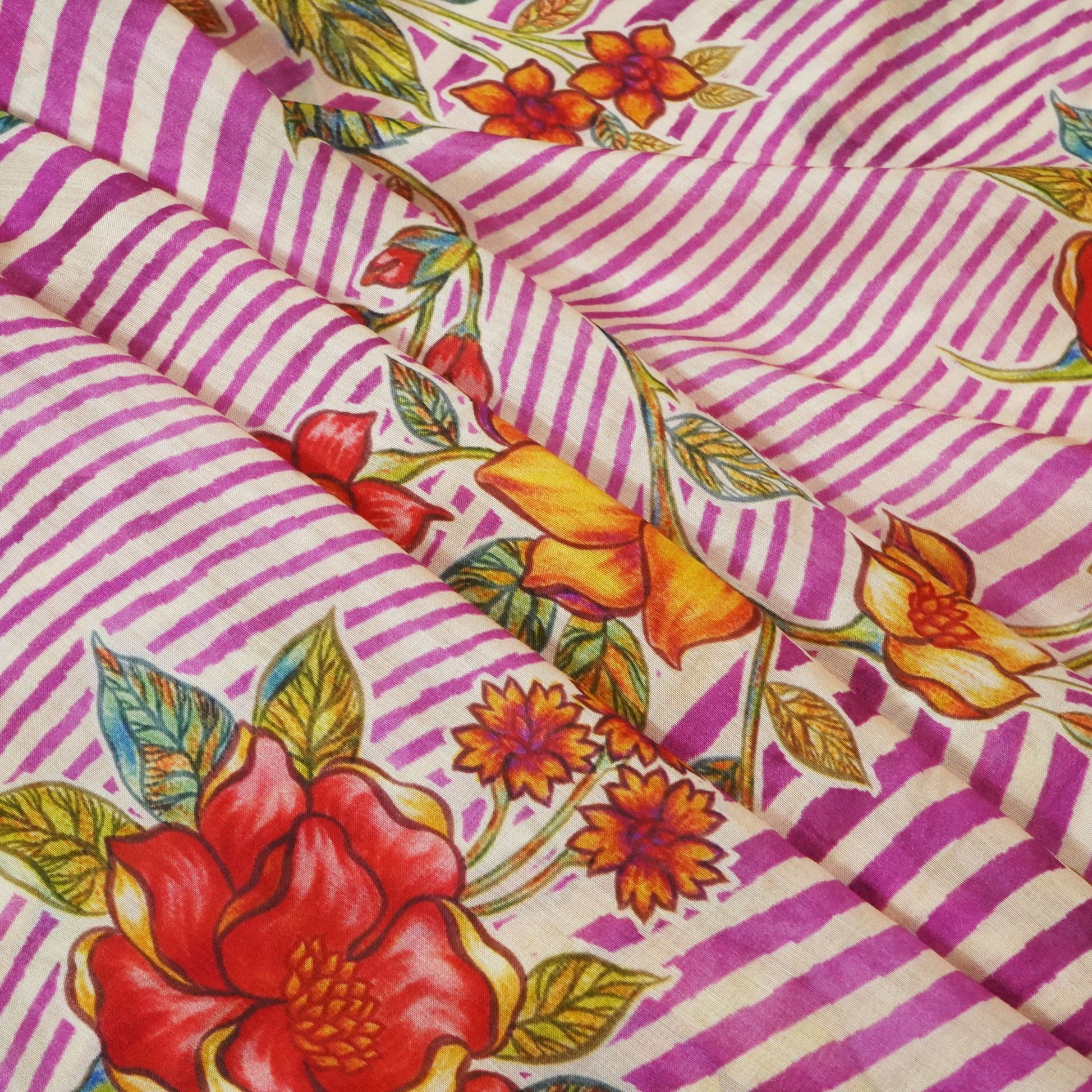 Pink Floral Print Muslin Fabric GT-24675