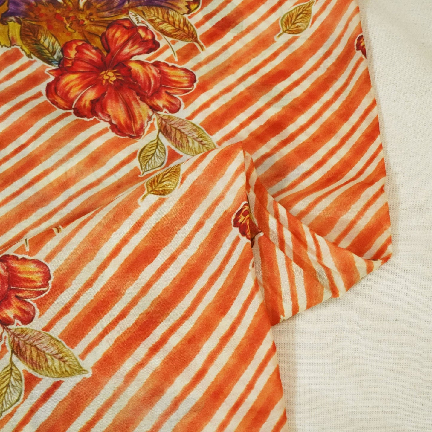 Mustard & Brown Floral Print Muslin Fabric GT-24676